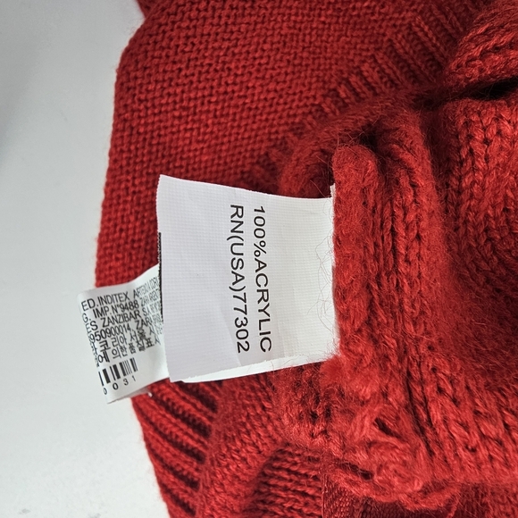 ZARA Knit Red Sweater Dress Tunic Medium V-Neck Cable Knit Zip Hem Long Sleeve - Picture 14 of 16